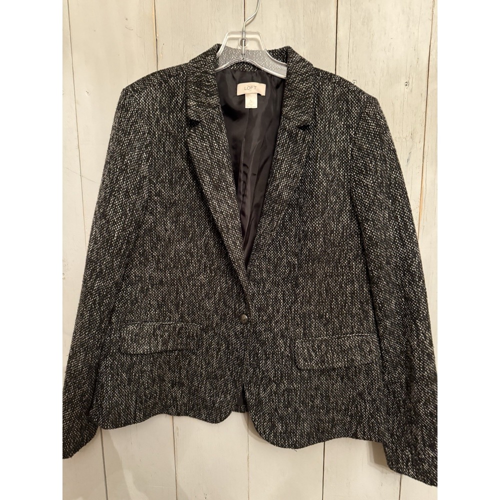 Ann Taylor Loft women's gray & Black Tweed single button blazer size 12